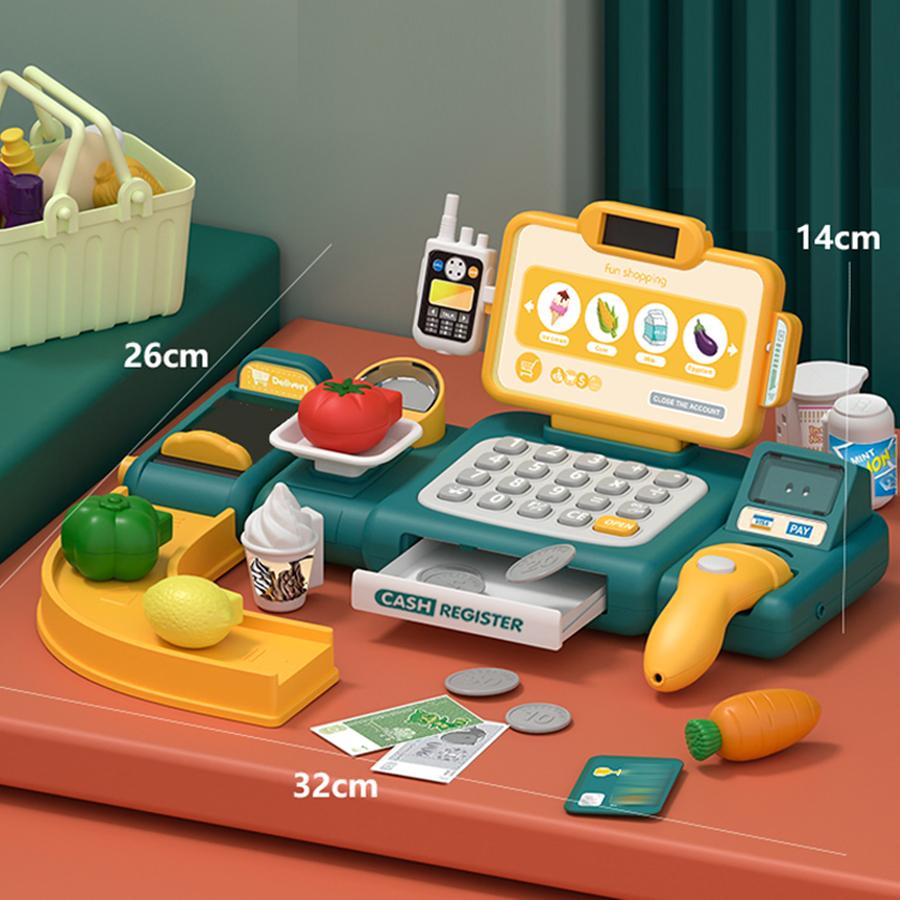 36pcs Children Humorous Supermarket Cash Register Speech Intelligent Recognition Pretend Checkout Featuring Cash Register Role Playing Playthings