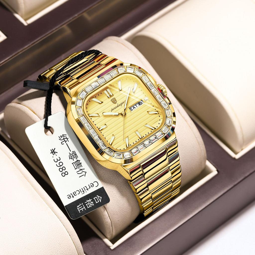 Diamond-Encrusted Men'S Watch Double Calendar Fashion Quartz Watch