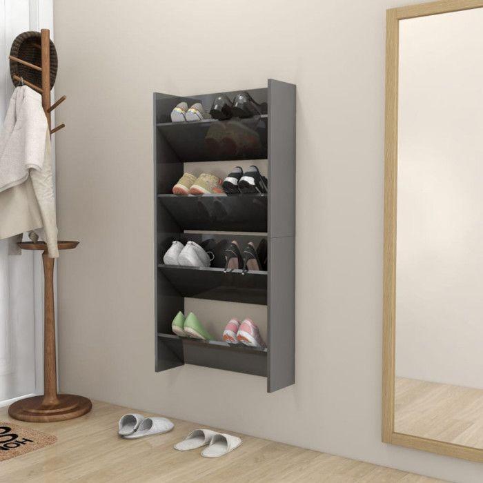 VidaXL Wall-mounted Shoe Cabinets 2 Pcs Glossy Grey 60x18x60 Cm