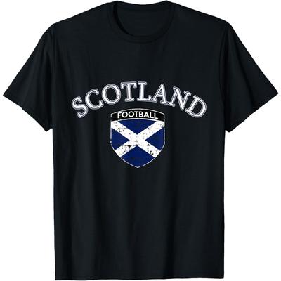 Scotland Football Distressed Flag Shield Graphic Tee Soft Cotton T-Shirt Men Casual Shopping