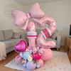 43PCS Pink Bow Theme Bouquet Balloon Set with 32inch Pink Number Girl First Birthday Party Decoration Baby Shower Helium Globos