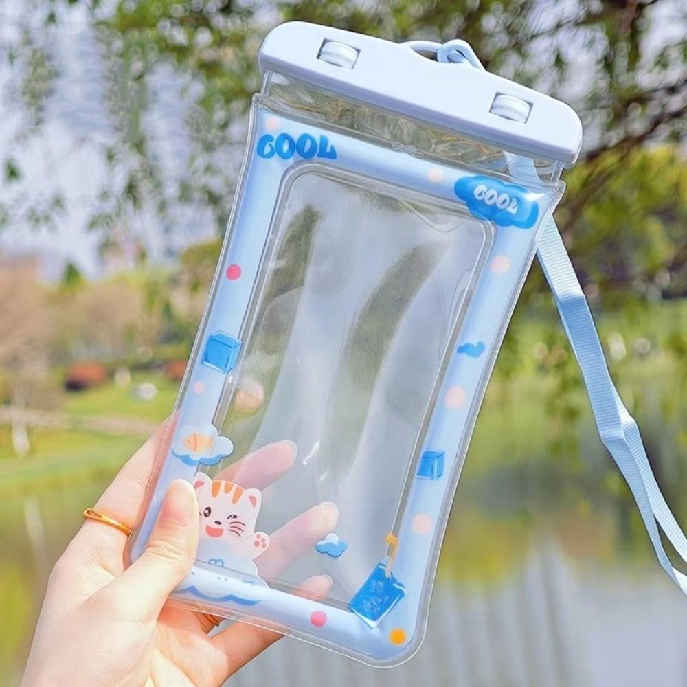 Touch Screen Compatible Waterproof Phone Bag Transparent Airbag Protection Phone Protection Sleeve Dust Seal Cartoon синий