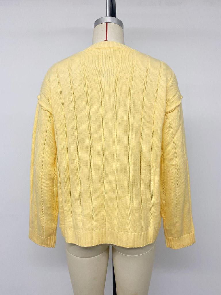 2026 Winter New Pure Color Round Neck Knit Cardigan - Women's Trendy Button-up Sweater