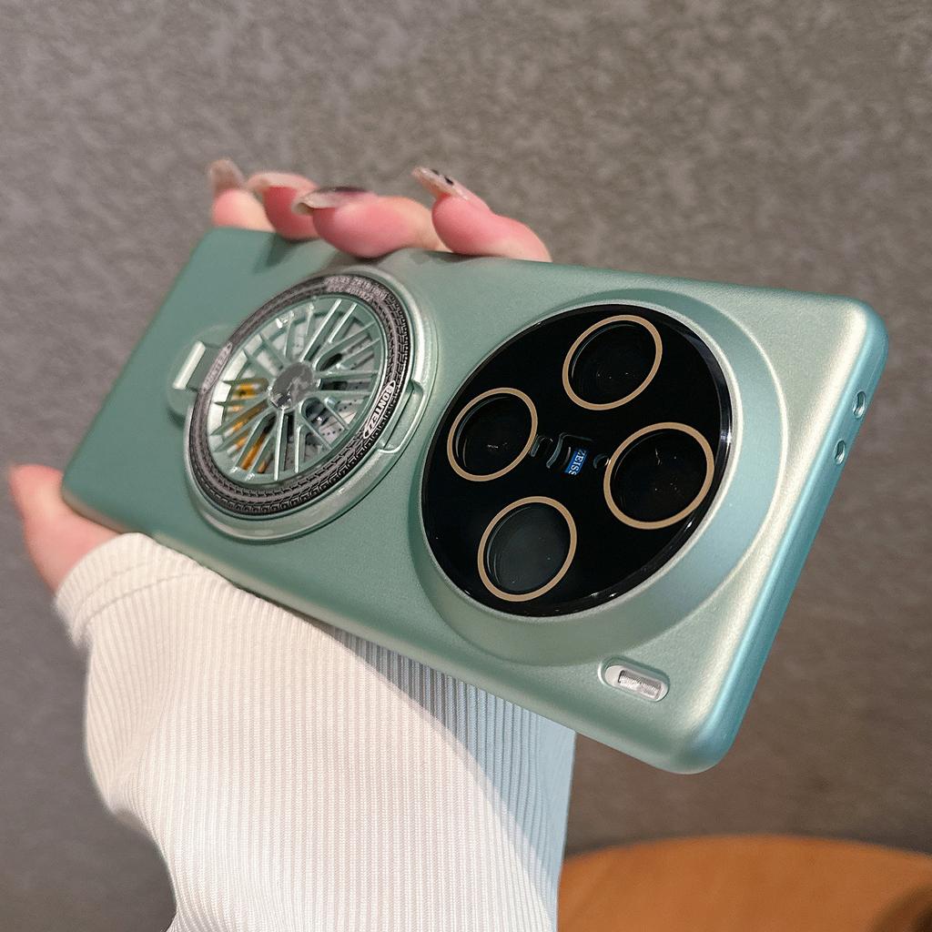 VOERO For vivo X100 Pro 5G Kickstand Phone Case Tempered Glass Lens Protector