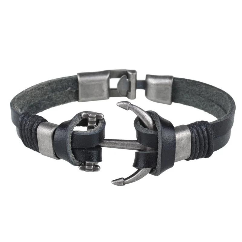 Retro Punk Leather Bracelet for Men Anchor Rudder Naval Jewelry Multi Layer Fashion Gift