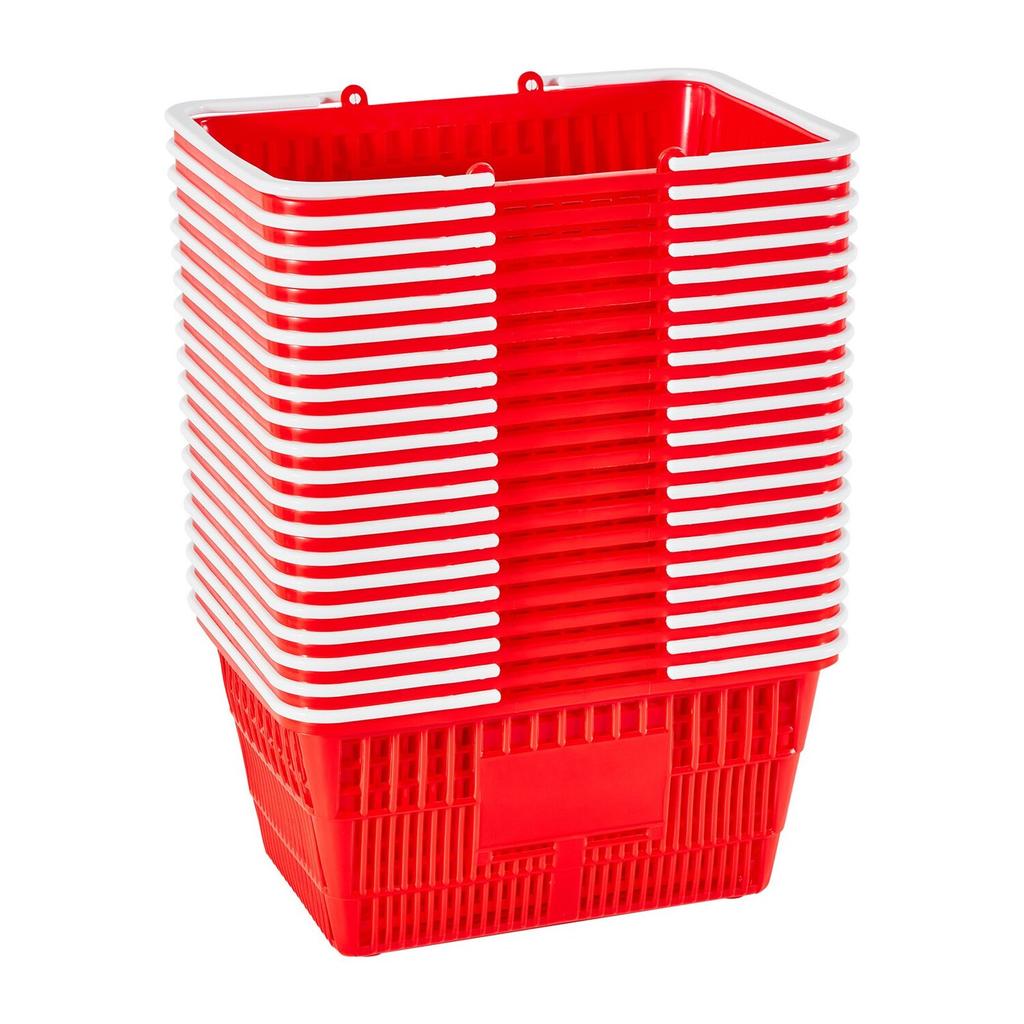 Shopping Baskets, 20 PCS, 21L Stackable PE Plastic Grocery Baskets with Handles, Dense Mesh Structure, Holds up to 9.07kg, Portable for Grocery,