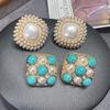 French Turquoise Square Hepburn Style Stud Earrings, Niche Design Sense Exquisite Versatile Elegant High-end Stud Earrings