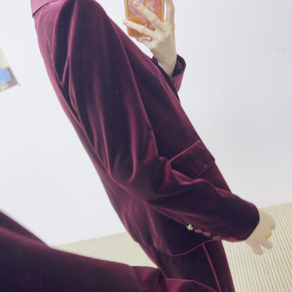 Spring 2026 Korean Style Velvet Blazer & Straight Pants Set