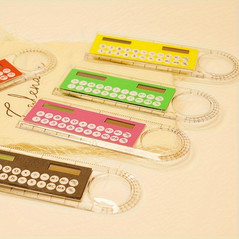 Mini Ultra-Thin Ruler with Solar Calculator & Magnifying Glass - Multi-Function School & Office Supplies, Durable Plastic, Ideal for Students