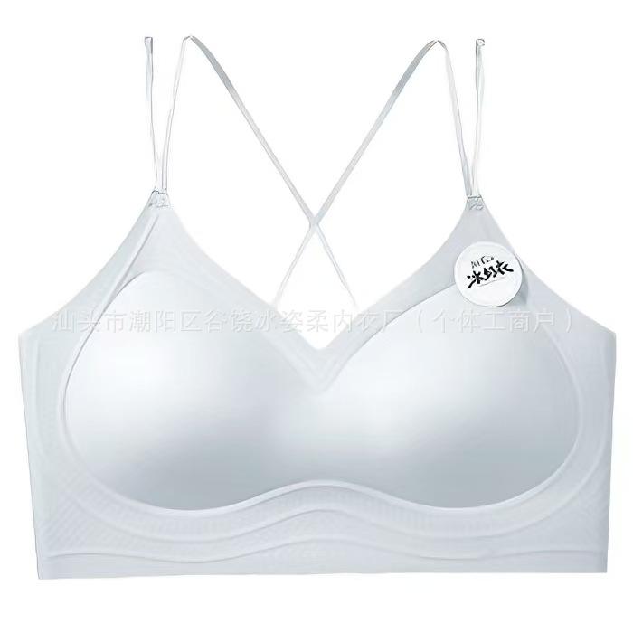 Traceless Cross Beauty Back Ice Milk Coat Gathering Lift Fixed Cup High Elastic Liquid Foundation Bra Summer