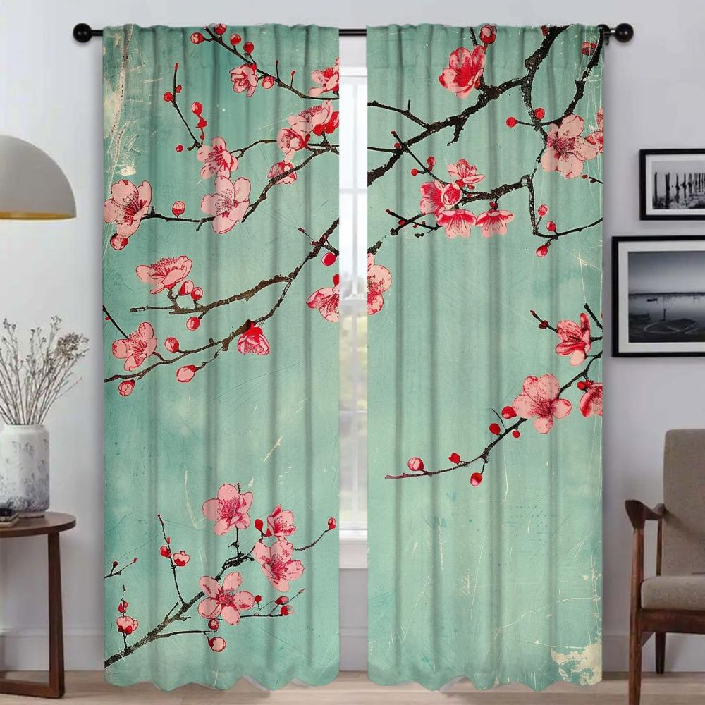 Blossom Branches Extend Curtains for Living Room Curtain Partition Tulle for Bedroom Halloween Decoration Curtains 2 Pieces Home
