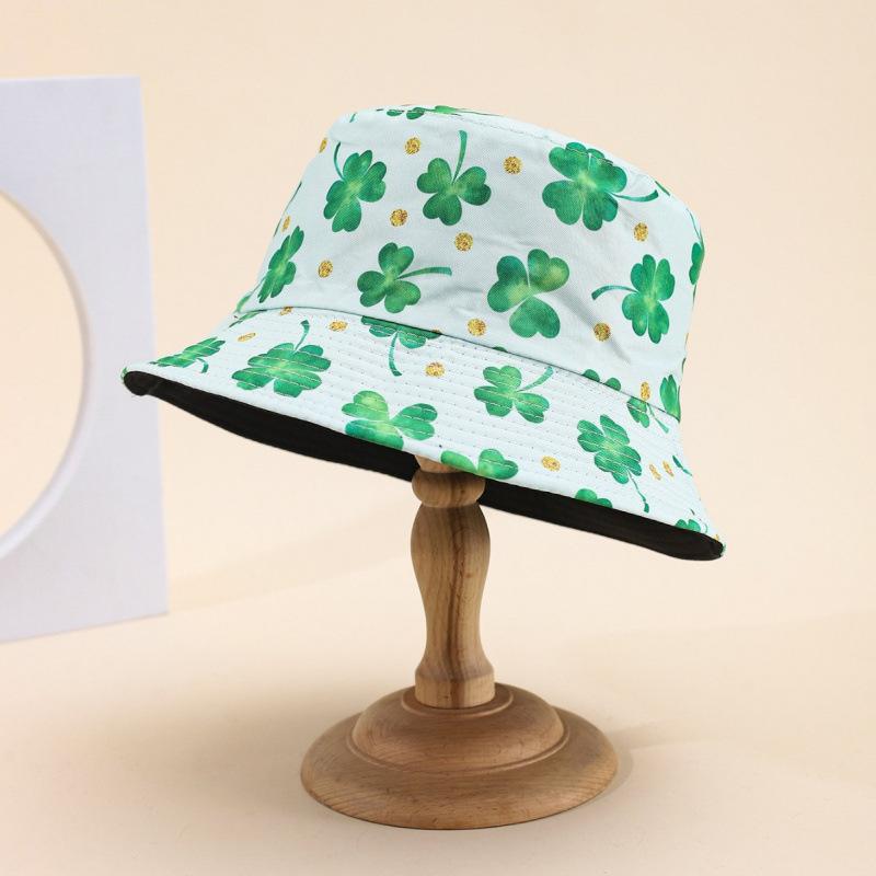 Fisherman's hat Children wear double-sided printing, simple, fresh, green, fashionable and versatile to show the face, young students, sunshade basi