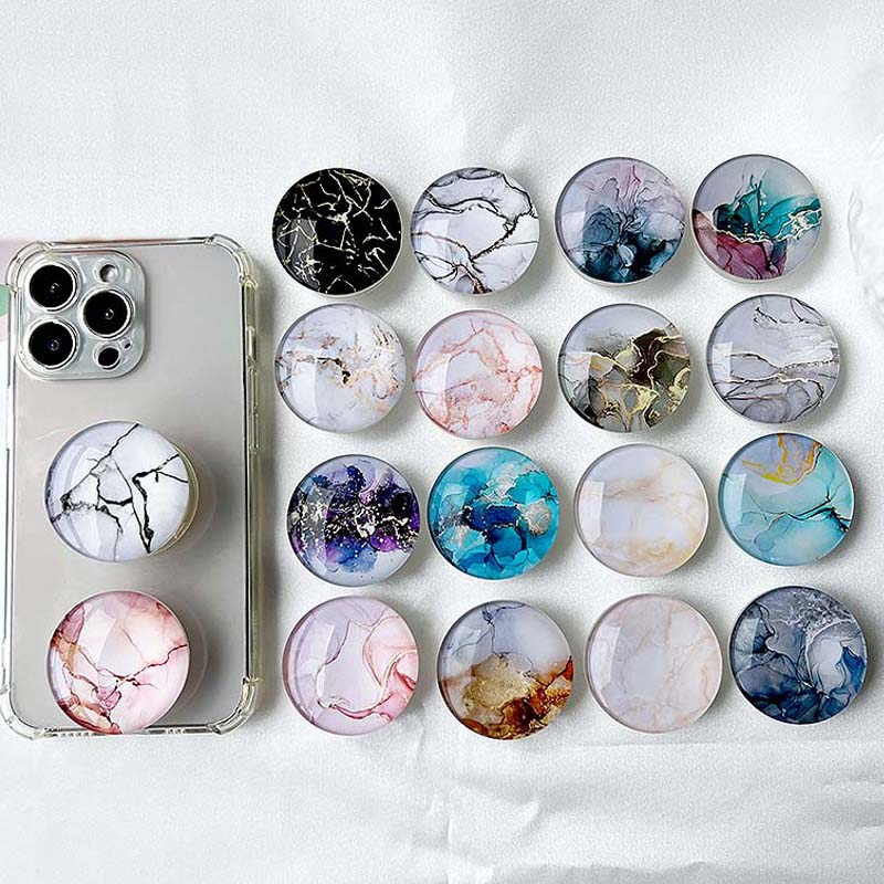 Marble Pattern Crystal Glass Phone Holder Foldable mobile phone Socket Crystal Glass phone grips 5