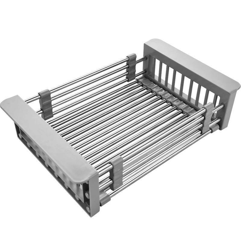 Retractable Kitchen Sink Dish Drying Rack & Storage Basket