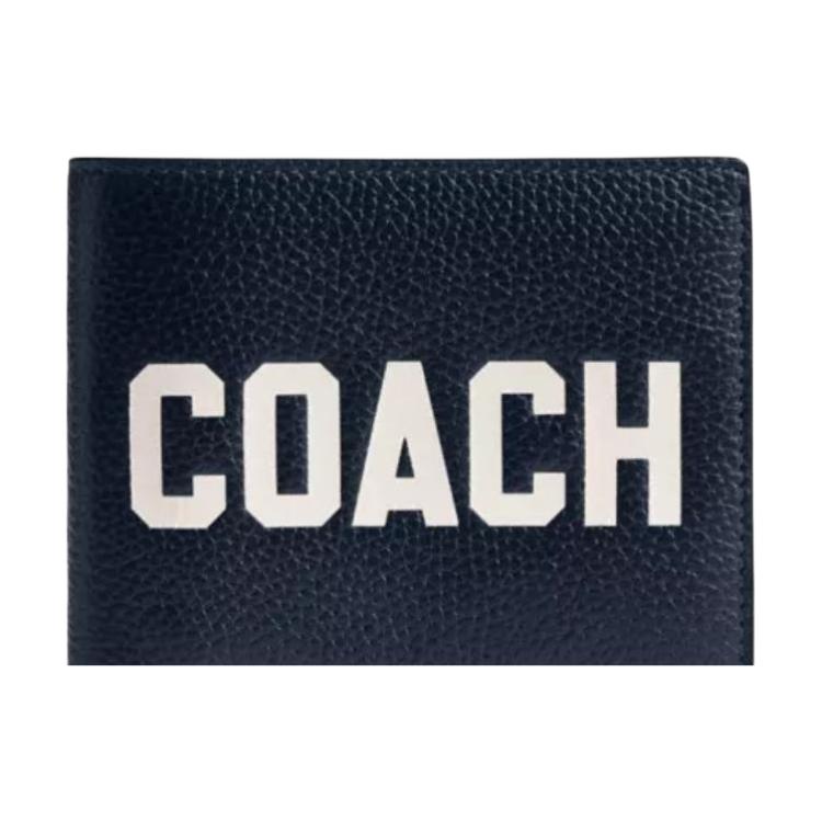 Coach 3 In 1 Wallet Letter Logo Print Double Fold Polished Pebble Leather Wallet Men Wallet Navy-Blue CP279-DNA