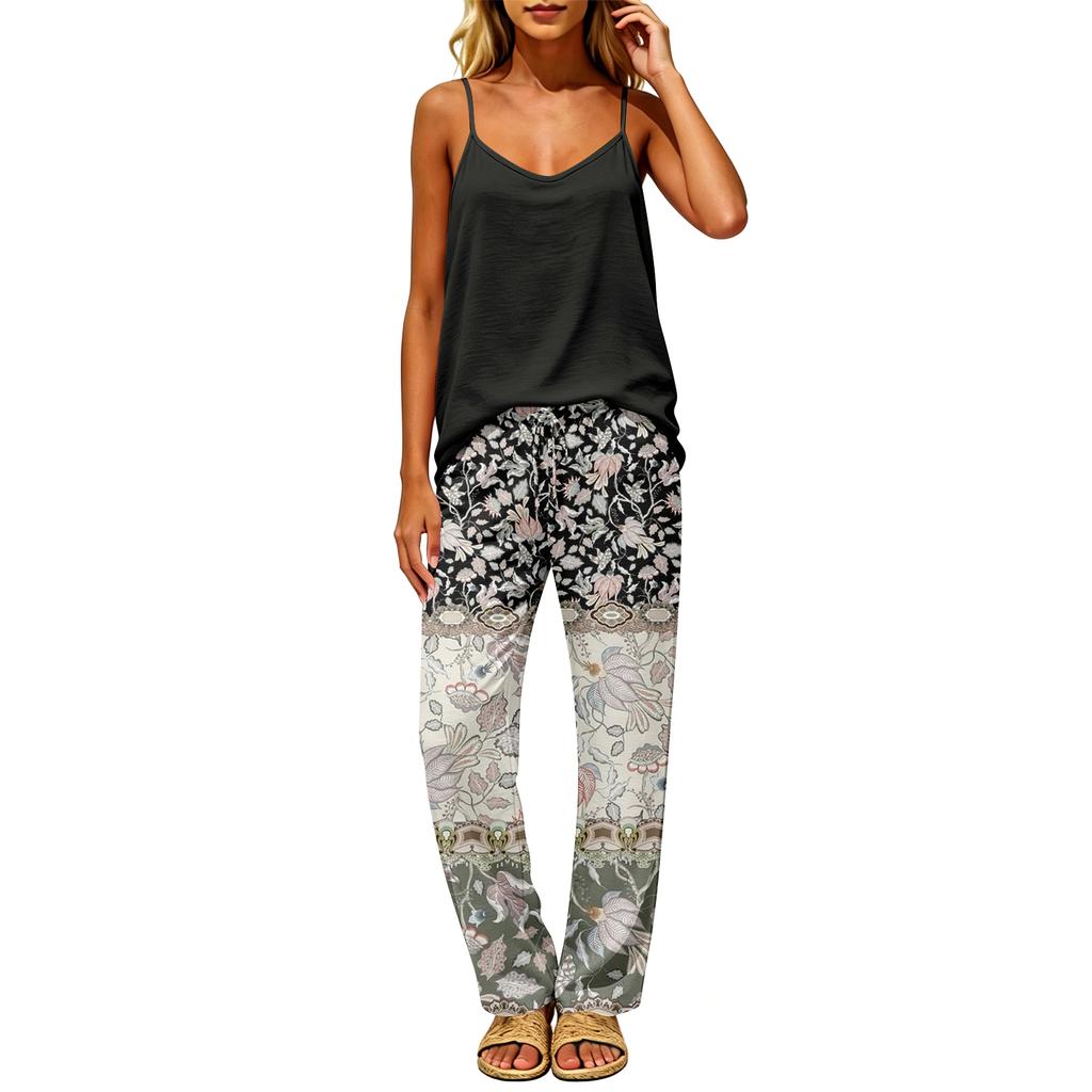 Women's Sleeveless Backless Top and Elastic Waist Pants Set, Color Loungewear