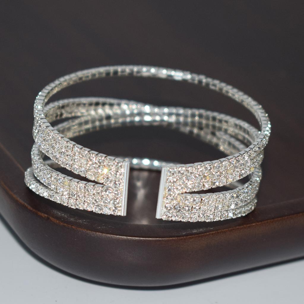 Factory Direct Sales Fashion Advanced Multi-Layer Rhinestone Full Open-End Bangle Bracelet Women's Claw Chain Clip