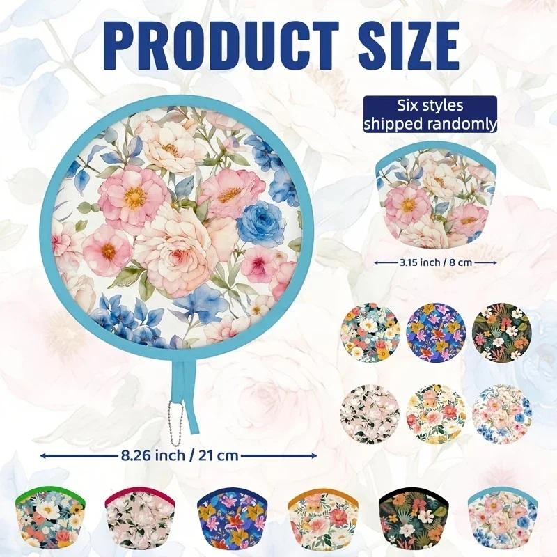 Mini flower Style Folding Fan Round With Pocket Handheld Fan Flower Pattern Collapsible Fan Wedding Party Outdoor Activities