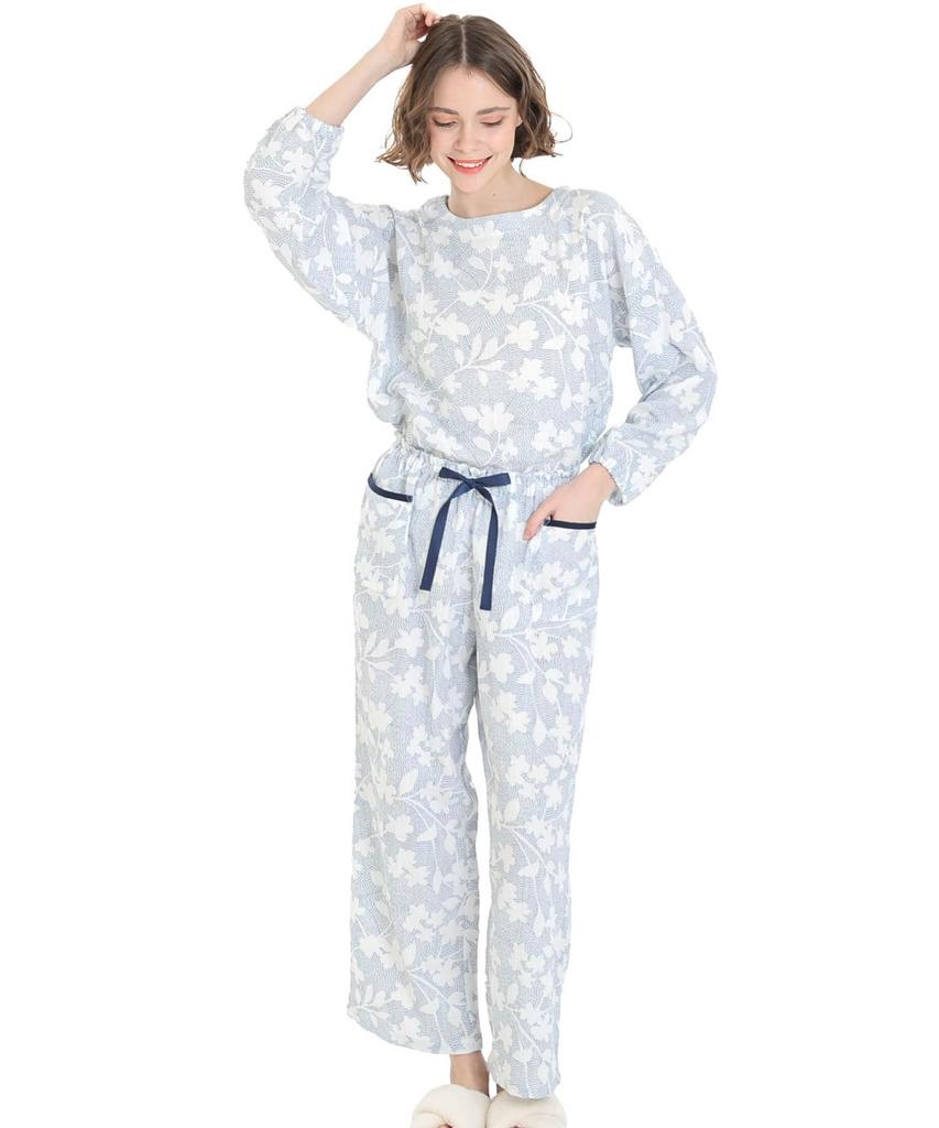 Narue Pajama Cream Puff Gauze with Flower Stitching Women's Set, (R)