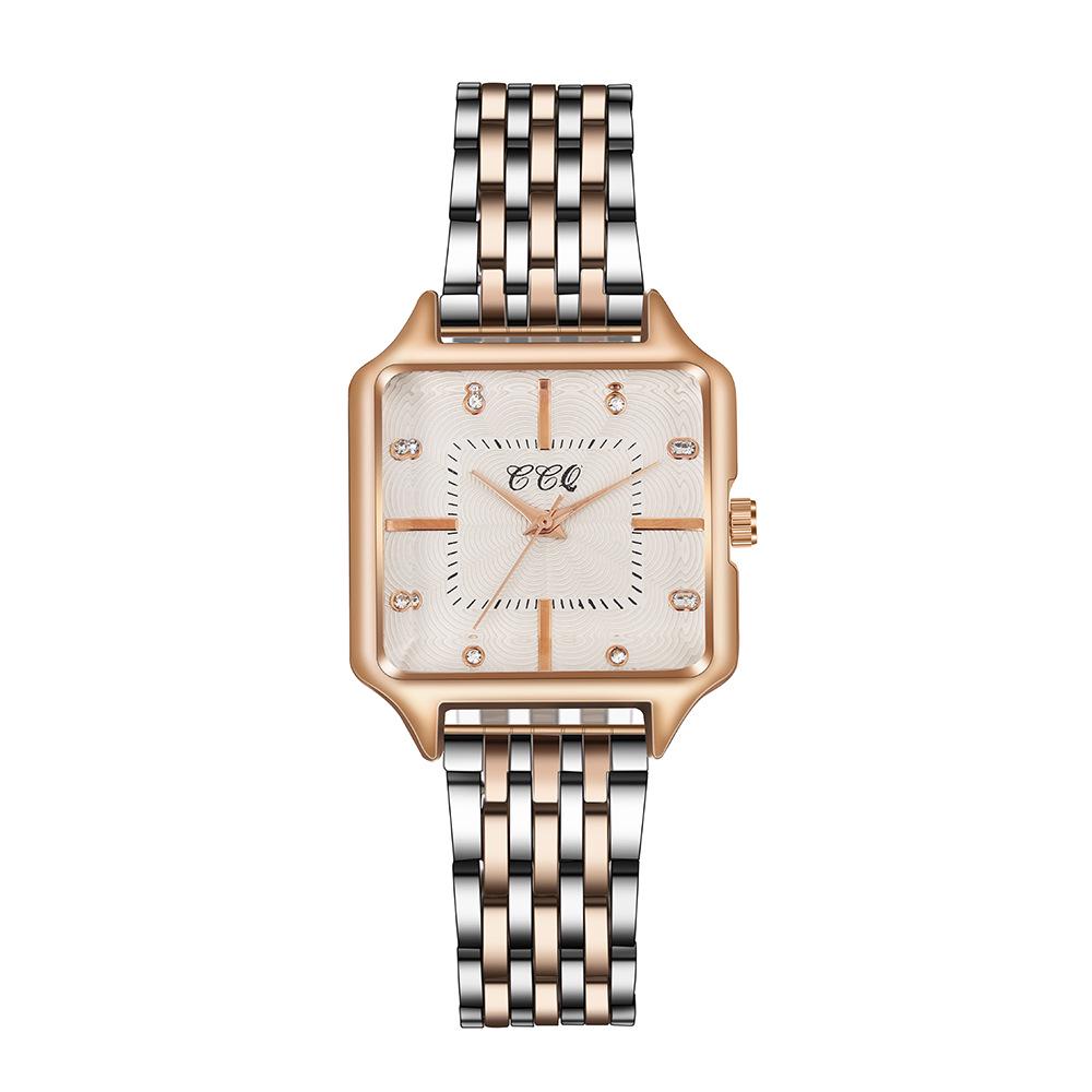 Women s Simple Square Dial Quartz Wristwatch with Steel Band and Alloy Case