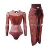 Women's Long Sleeve Mesh Sun Protection One-Piece Swimsuit with Skirt