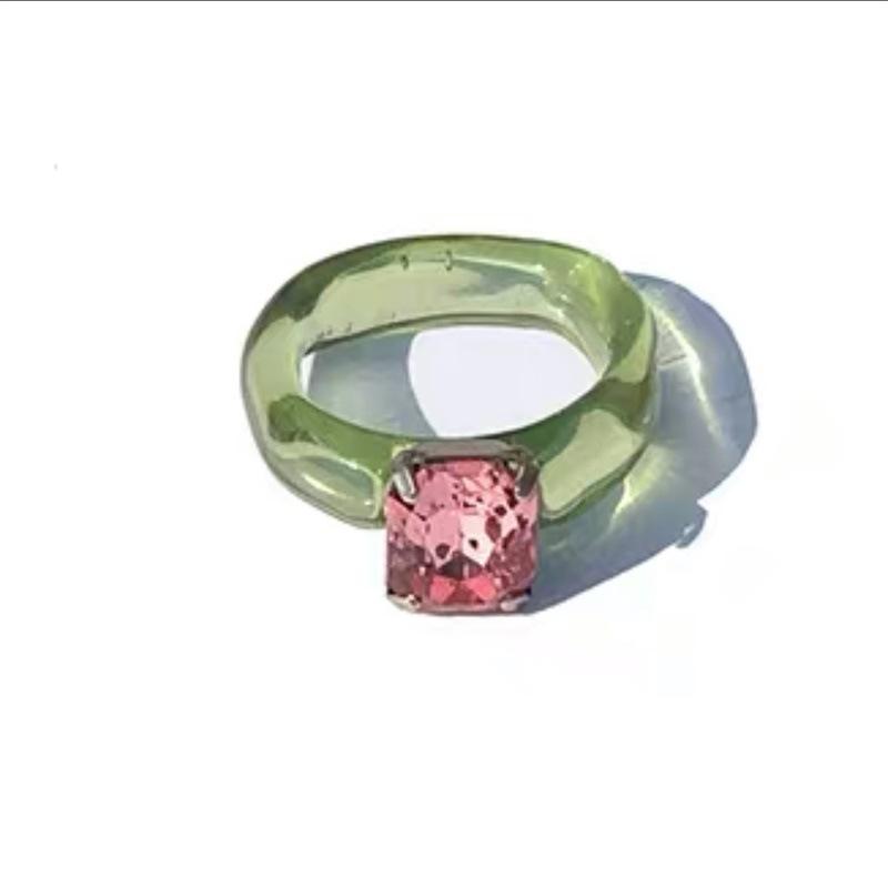 New Fashion Colorful Acrylic Rhinestone Resin Rings For Women Girls Korean Transparent Geometric Square Round Rings Jewelry 2026