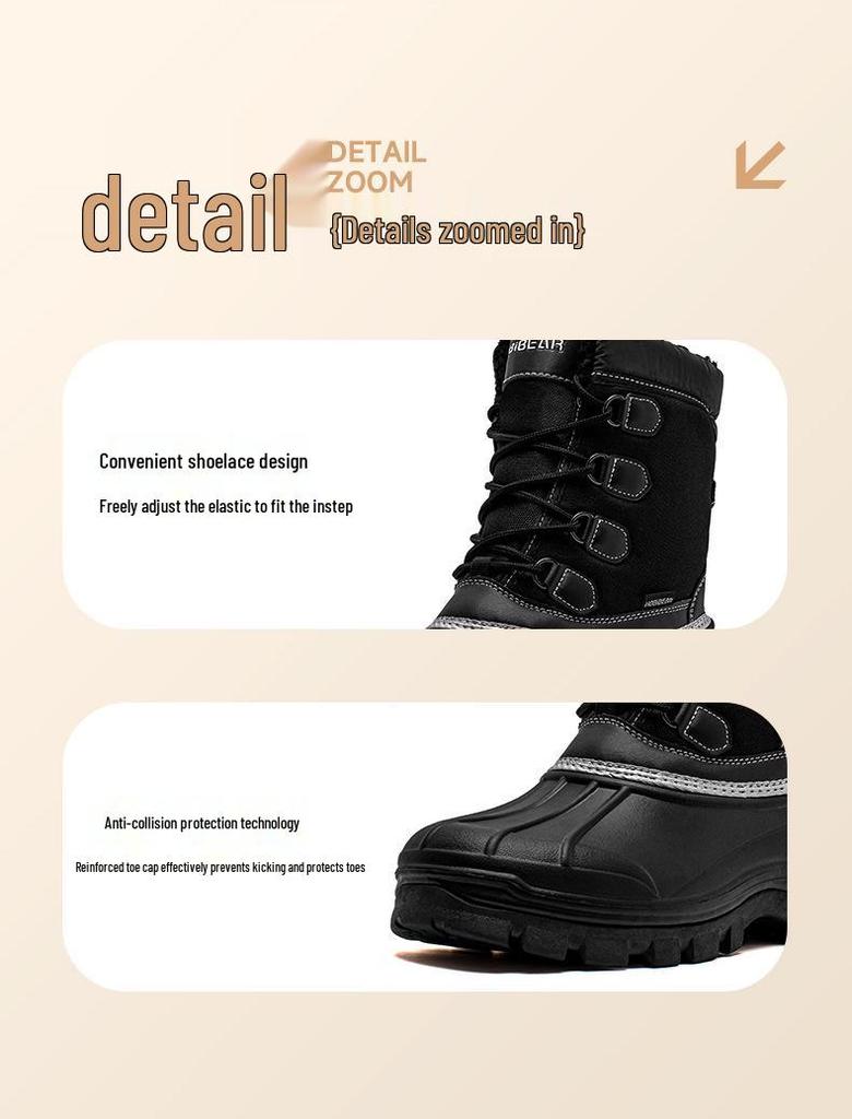 Hapi Bear Men's Mid-Calf British Style Snow Boots - Cold-Resistant Winter Cotton Boots