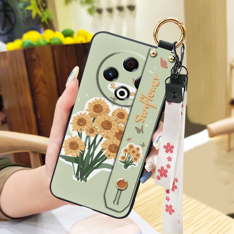 Back Cover Wristband Phone Case For Tecno Spark30 4G/KL6 Fashion Design Kickstand Silicone Anti-knock Protective Flower