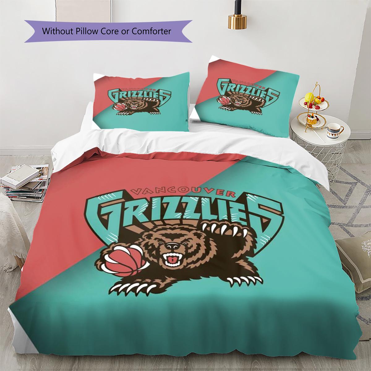 Vancouver Grizzlies Pattern Bedding Quilt Set Quilt Cover Pillowcase Home Decoration Birthday Gift (1 * duvet cover + 2 * pillowcase, without core) 135x200cm