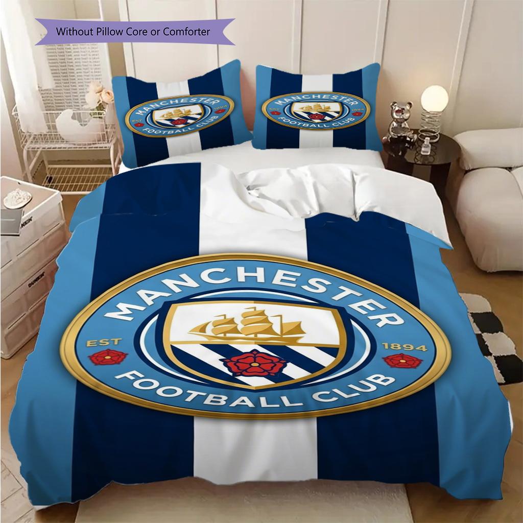 Manchester City Glory Three-piece set (1 * duvet cover + 2 * pillowcase, without core) 2DFlat Duvet cover and pillowcase Christmas birthday gift