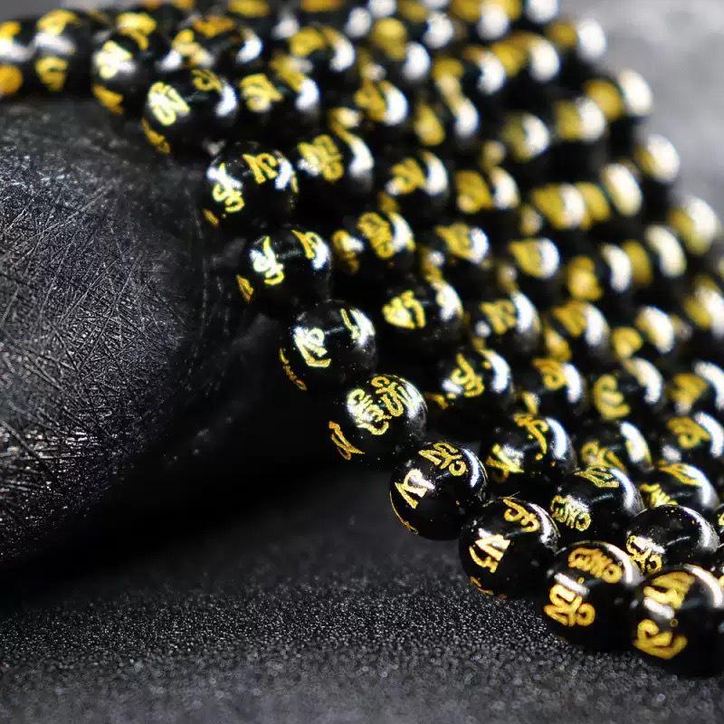 Agate Six-Character Mantra Engraved Glass Beaded Bracelet - DIY Jewelry Accessories.