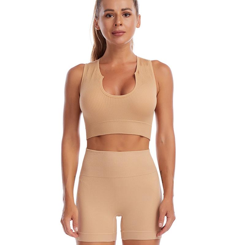 Unterwäsche-Set Yoga-Bekleidungsanzug Damen Fitness Running Anti-Schock Geraffte Sportunterwäsche Sexy Deep U Unterhemd Ohne Stahlring-BH