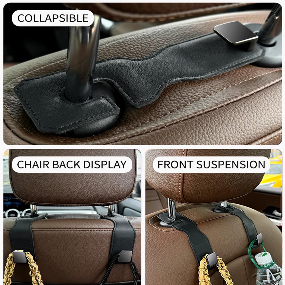 Hidden Car Back Seat Hook Headrest Suede Leather Soft Hanging Hook 20kg Load-Bearing Wear-Resistant Rear Row Hanger Accessories