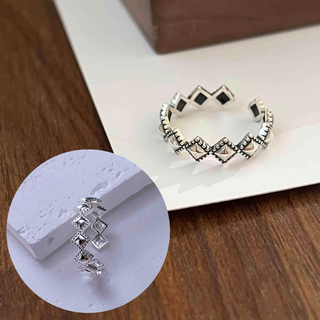 PANJBJ  925 Sterling Silver Double Layer Ring for Women Girl Gift Geometry Hollowing Out Minimalism Fashion Jewelry Wholesale