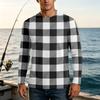 Men Long Sleeve UPF 50 Plus Sun Protection Shirt Outdoor Sports Fishing Casual Top Lightweight Breathable Quick Dry Crewneck Plaid Design