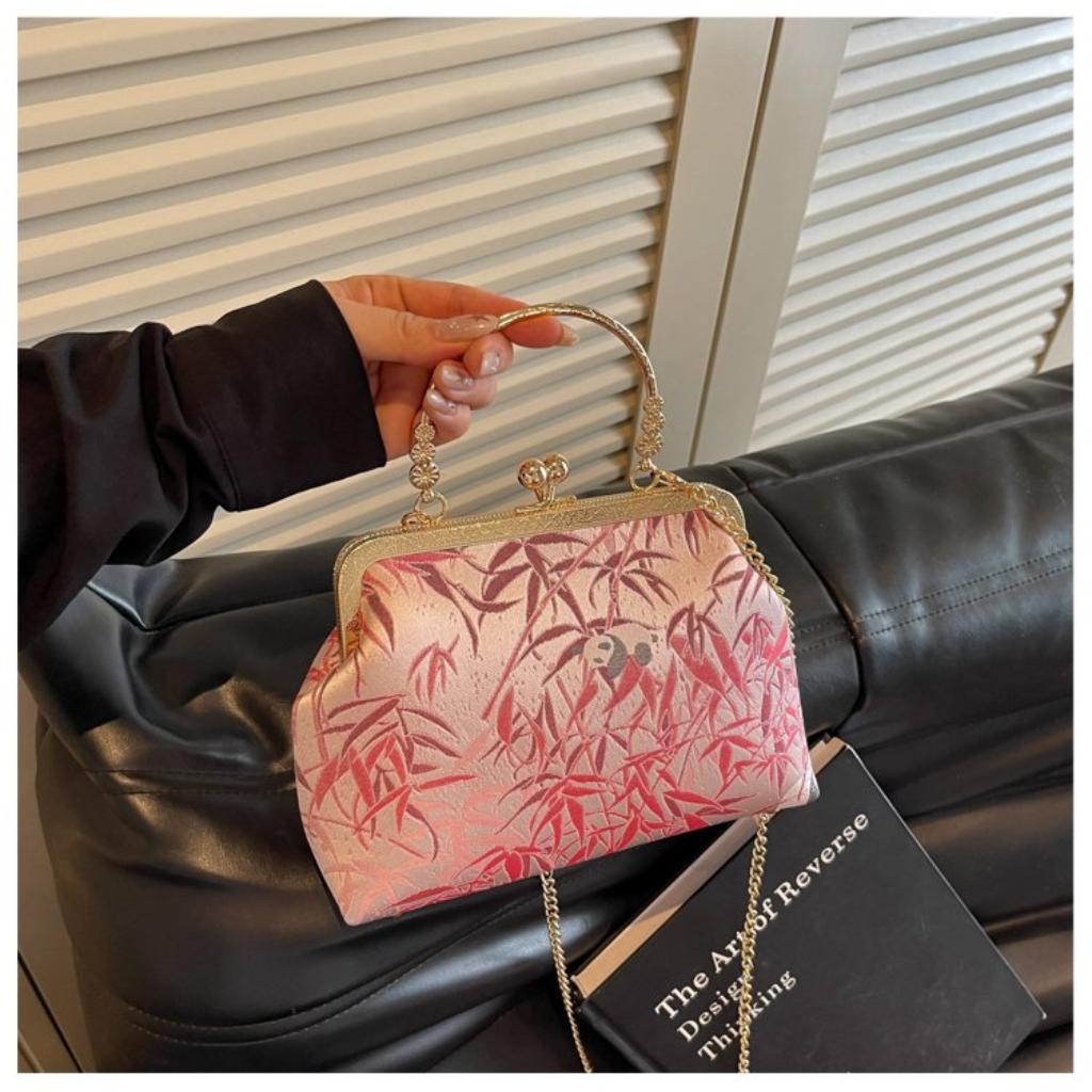 Handbag Women Cloth Bamboo Handle Panda Print Daily Commute