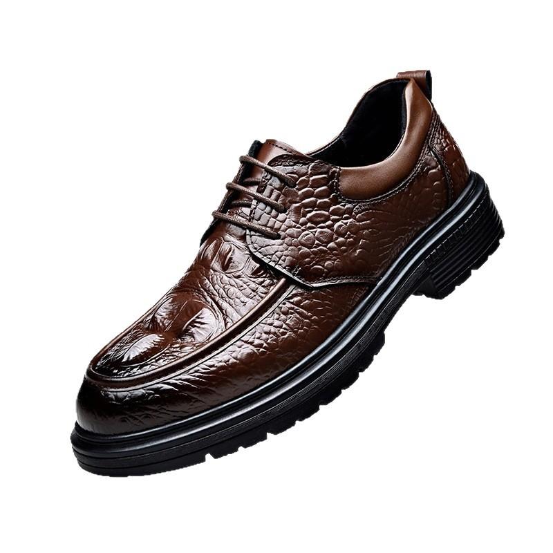 Men's shoes business leather shoes dress casual shoes spring low-top leather embossed crocodile pattern cowhide shoes