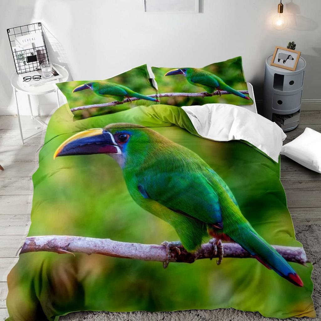 3D Toucan King Queen Duvet Cover Safari Animals Bedding Set Tropical Jungle Birds Quilt Cover Fresh Nature Green Comforter Cover
