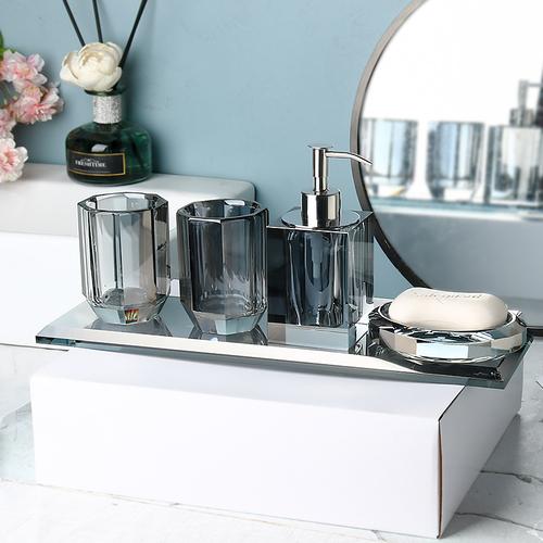 Crystal Glass Bathroom Kit Couple Mouthwash Cup Tray Wash Set Press Soap Dispenser Light Luxury Home Bathroom Accessories Set
