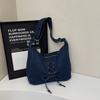 Denim Crossbody Bag Women's Bow Shoulder Bag Commuter Underarm Bag