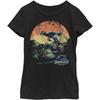 Jurassic World Girl's Little, Big Raptor Sunset T-Shirt, Black, Medium