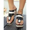 Ladies' Thick Soled Wedge Sandals with Metal Nail Buckle Design - Square Toe Breathable Fabric Cover, Shock-absorbing Rubber Sole, Non Slip Shoes