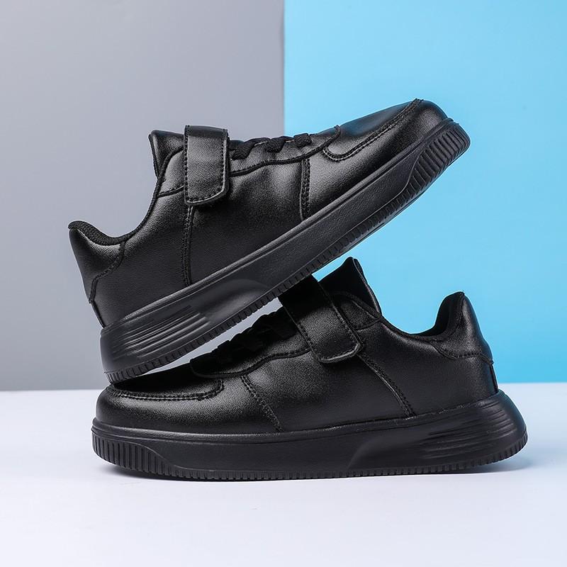 Kids Black Casual Sneakers Boys Girls Lightweight Non-Slip Comfortable Outdoor Shoes With Closure