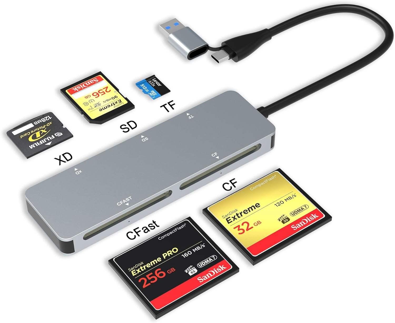 5-in-1 Multifunction USB 3.0 High Speed CFast Card Reader Writer MS SD3.0 & TF3.0 Memory Card External Installation серебряный
