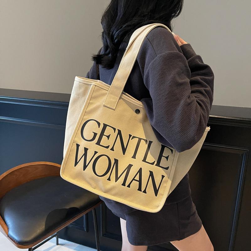 Large-capacity Canvas Bag Women's New Fashion Contrasting Color Versatile Shoulder Bag Commuter Tote Bag