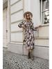 European and American Fashion Zebra Print Long Sleeve Dress with Bow Waist