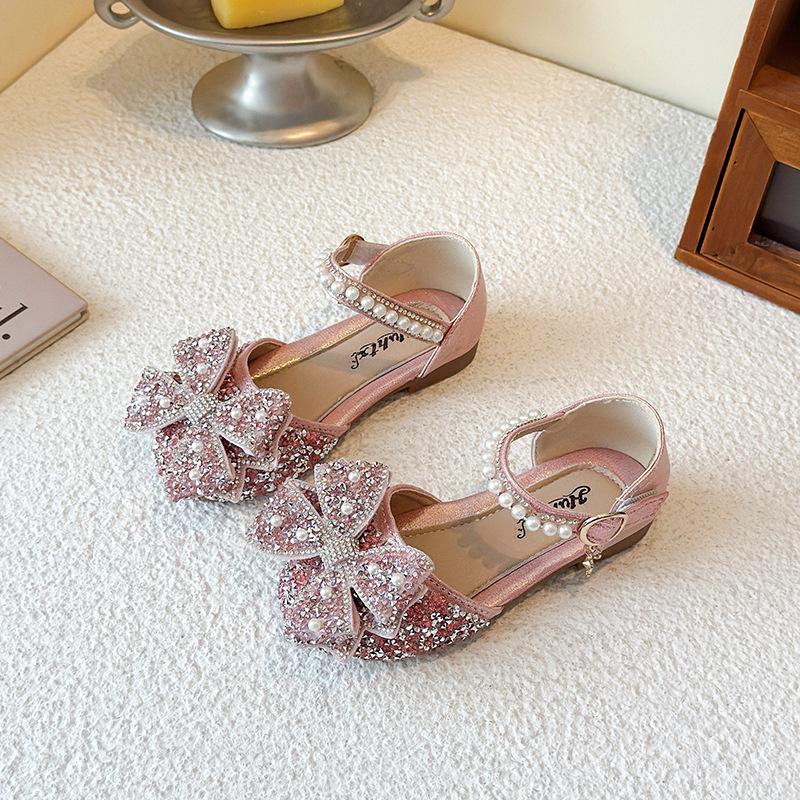 2026 Spring Summer Bowknot Rhinestone Baotou Sandals - Korean Style Little Girl Crystal Princess Shoes