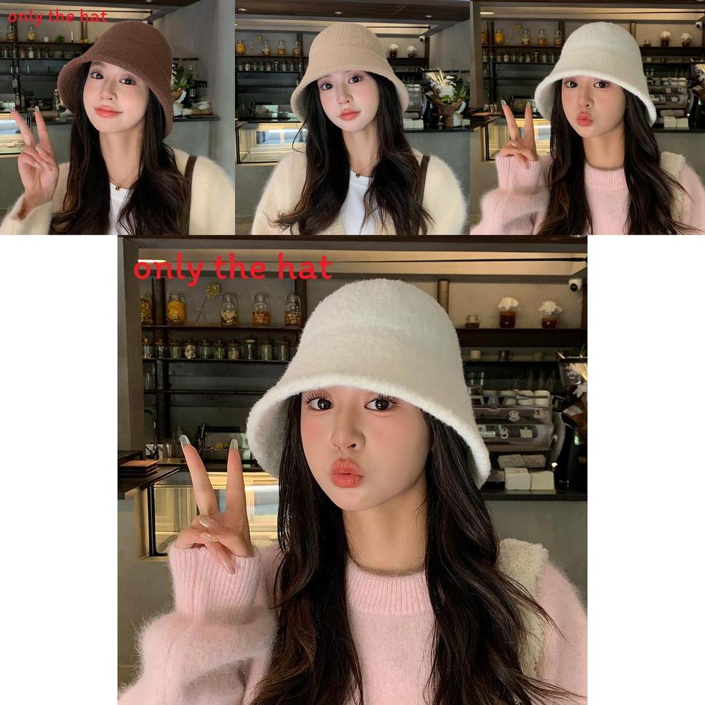 Solid Color Bucket Hat For Women Winter Korean Style Warm Sun Protection Cap For Casual Fashion