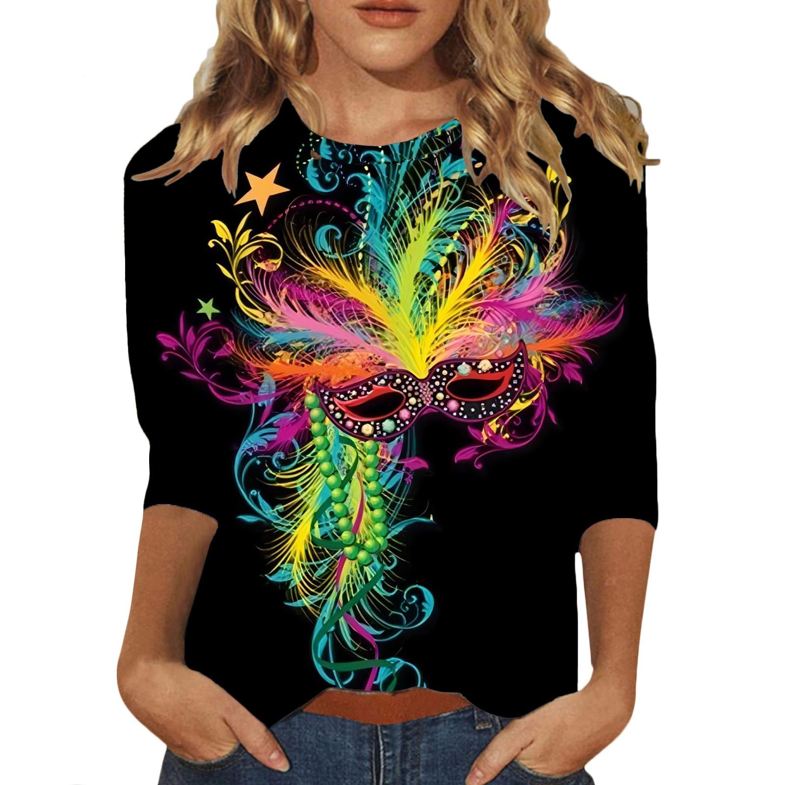 

Летние топы для женщин, женские топы с рукавом 3/4 и круглым вырезом, милые рубашки, повседневные принты, модные топы, летняя футболка XXL