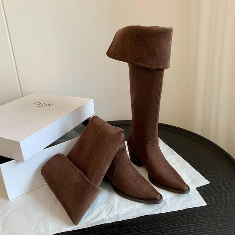 Autumn and winter women's leather boots solid color leather large size women's boots middle heel square heel new rubber soft-soled cowhide knee boots